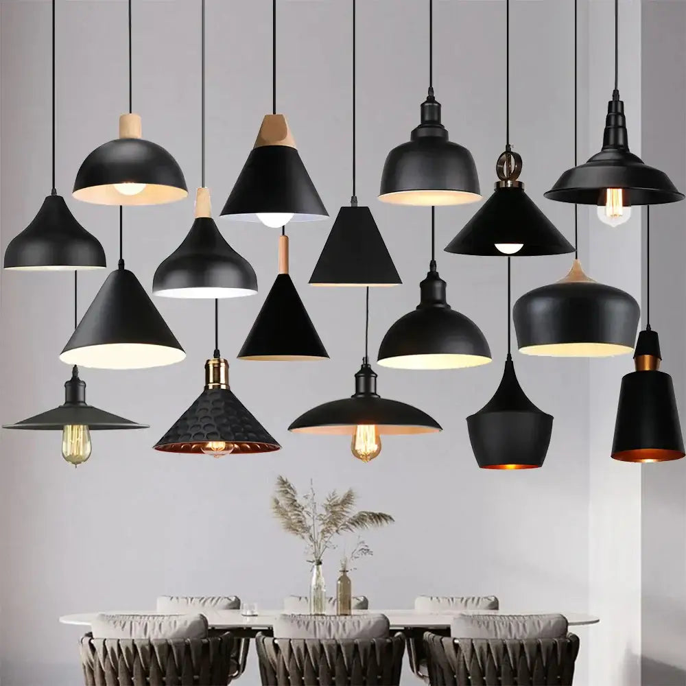 Modern black aluminium pendant light for dining room decor