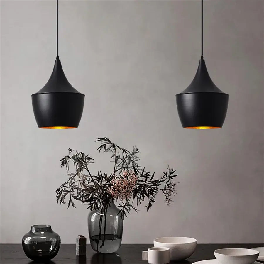 Modern black aluminium pendant light for dining room decor