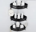 Modern black aluminum corner shelf bathroom storage caddy with hooks