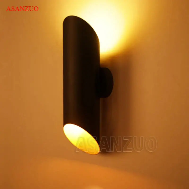 Modern black aluminum tube wall lamp bedroom dual led sconce