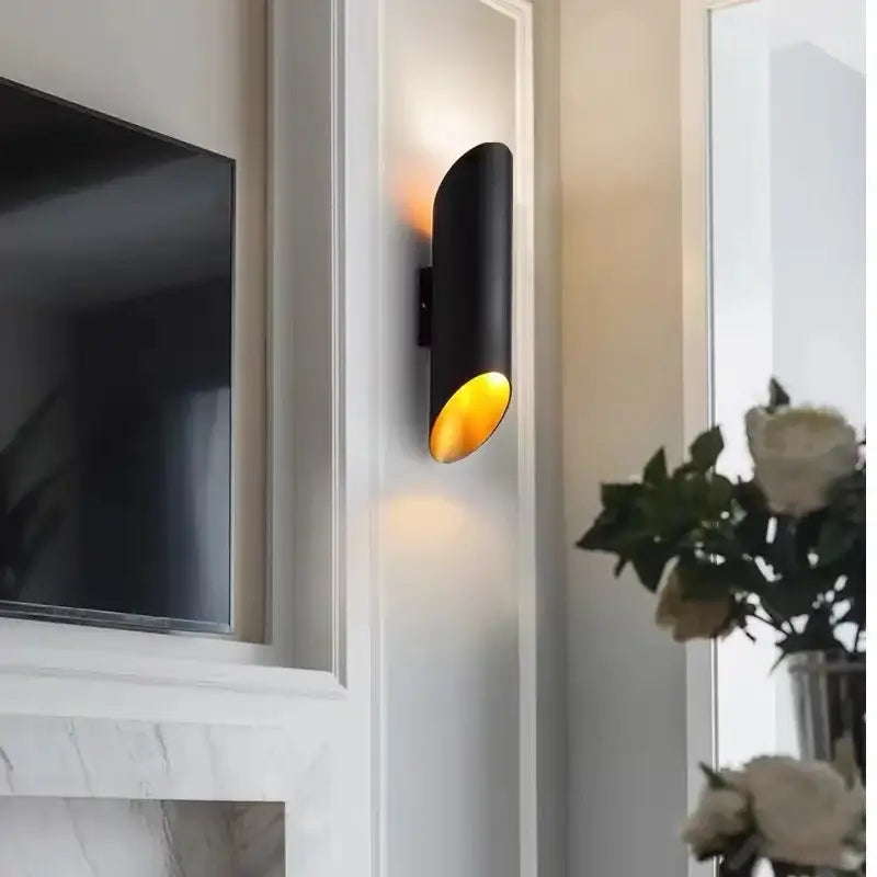 Modern black aluminum tube wall lamp bedroom dual led sconce