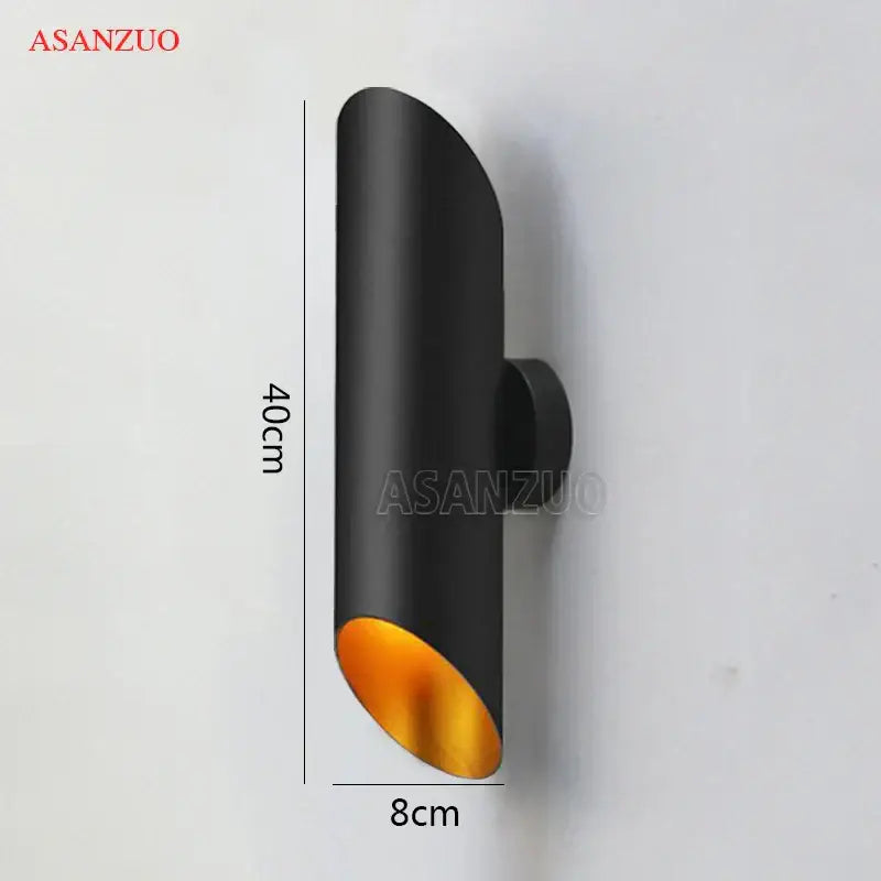 Modern black aluminum tube wall lamp bedroom dual led sconce