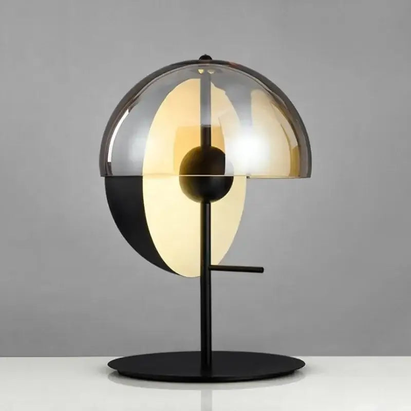 Modern black and amber glass table lamp for bedroom