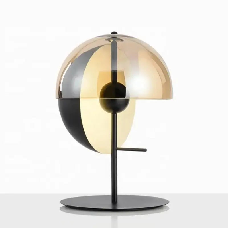 Modern black and amber glass table lamp for bedroom
