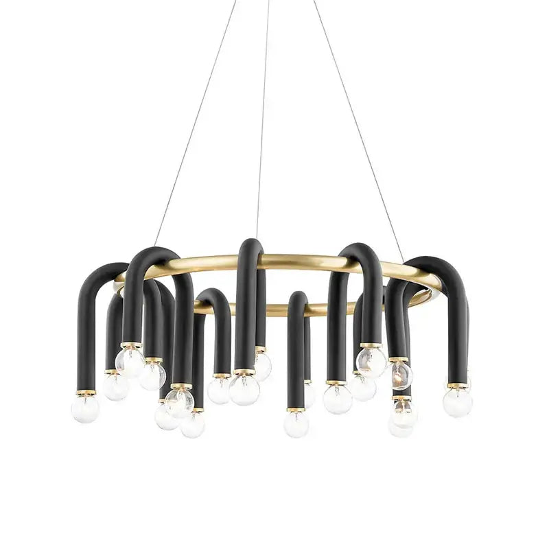 Modern black and brass aluminum tube dimmable chandelier dining room