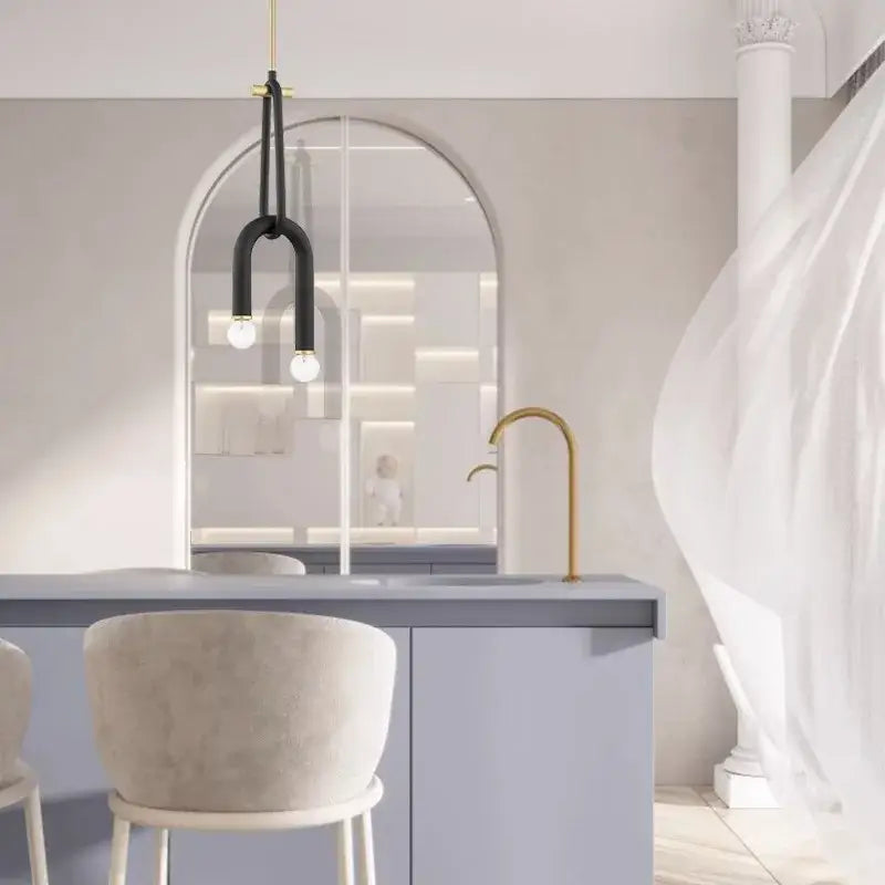 Modern black and brass aluminum tube dimmable chandelier dining room
