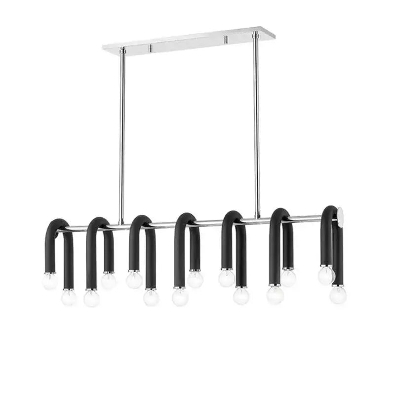 Modern black and brass aluminum tube dimmable chandelier dining room