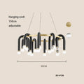 Modern black and brass aluminum tube dimmable chandelier dining room