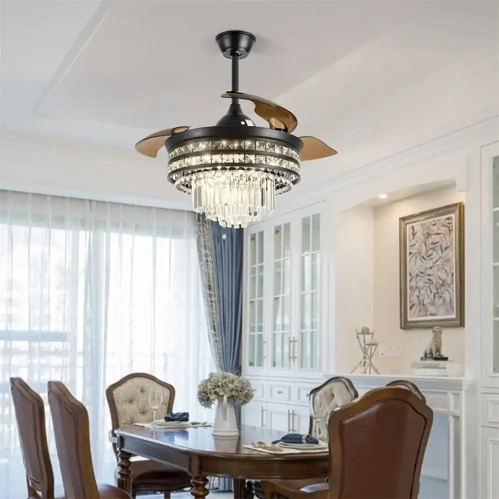 Modern black and bronze crystal fandelier ceiling fan for living room