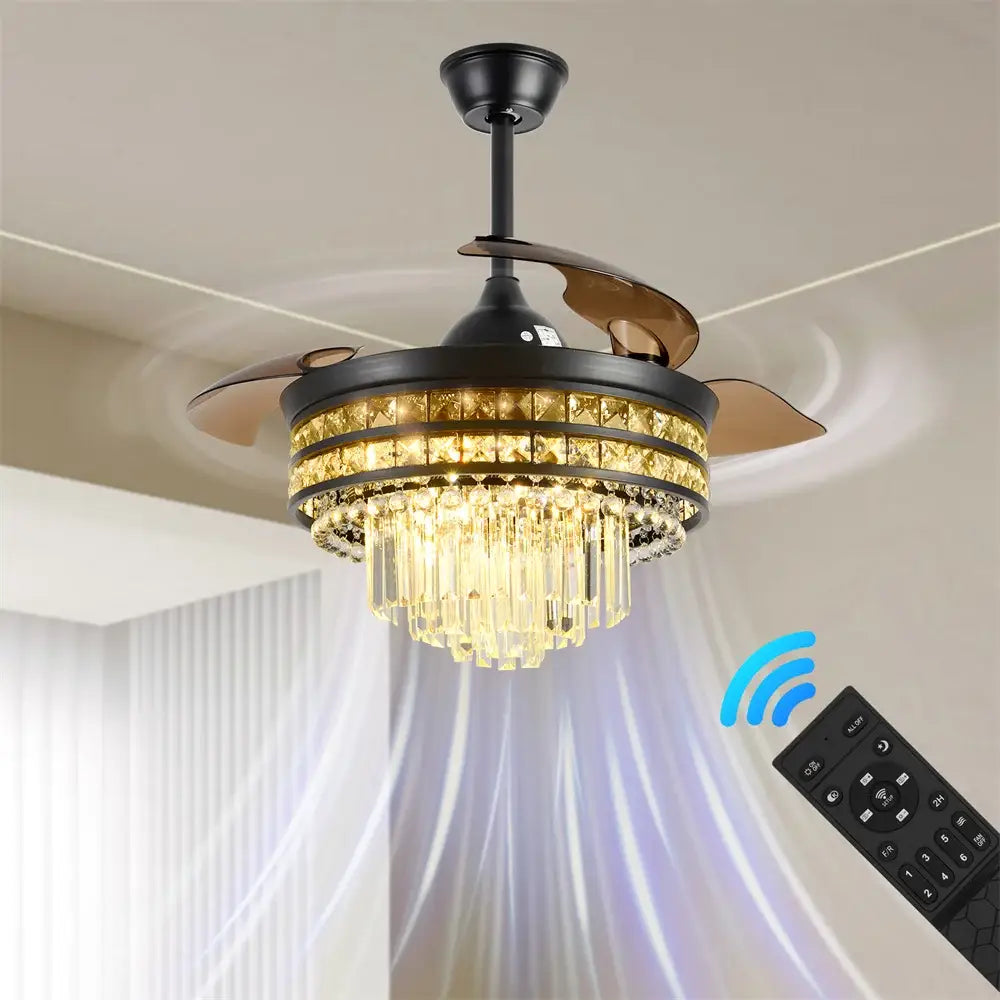Modern black and bronze crystal fandelier ceiling fan for living room