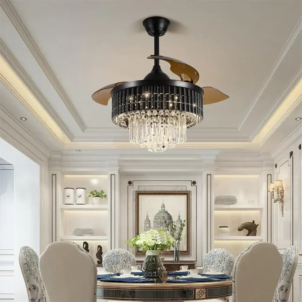 Modern black and bronze crystal fandelier ceiling fan for living room
