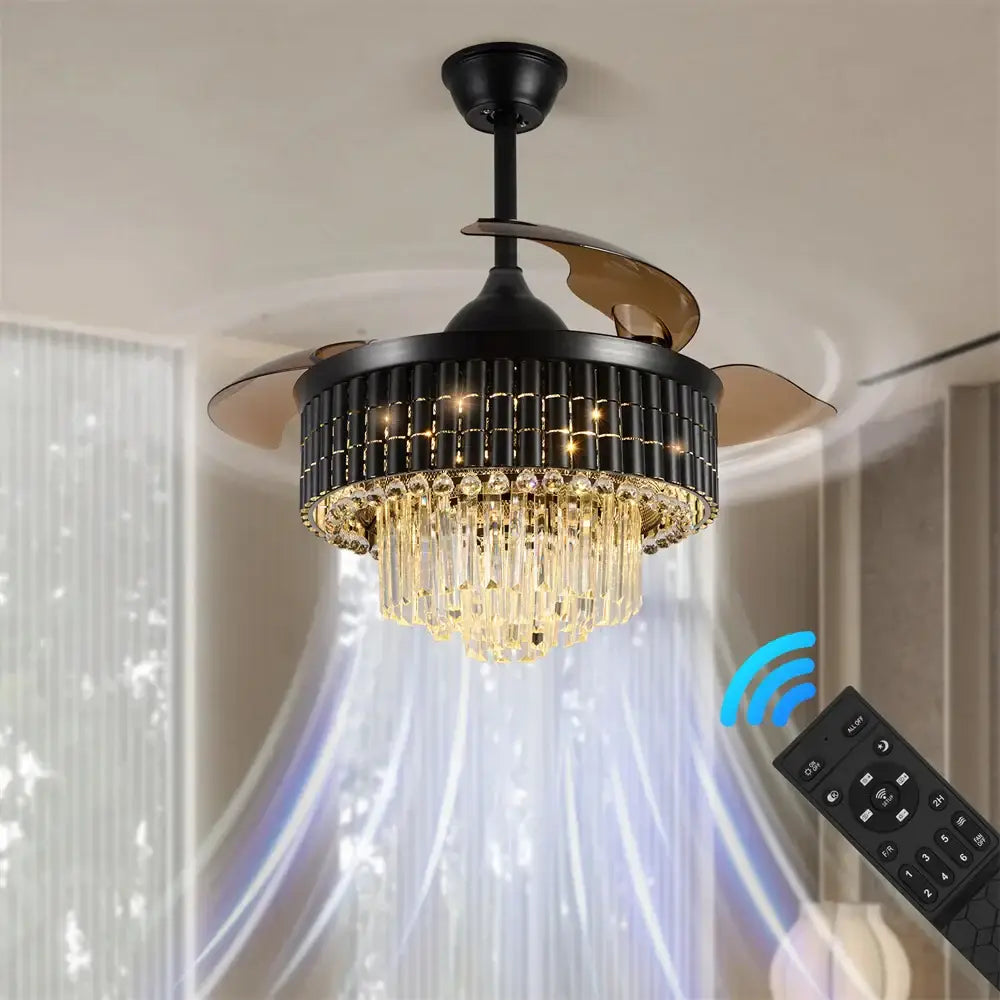 Modern black and bronze crystal fandelier ceiling fan for living room