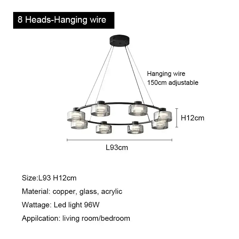 Modern black and chrome glass led chandelier living room light