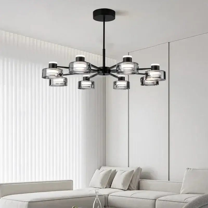 Modern black and chrome glass led chandelier living room light