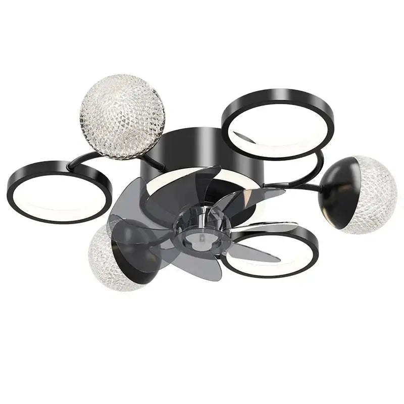 Modern black and crystal led ceiling fan with lights bedroom