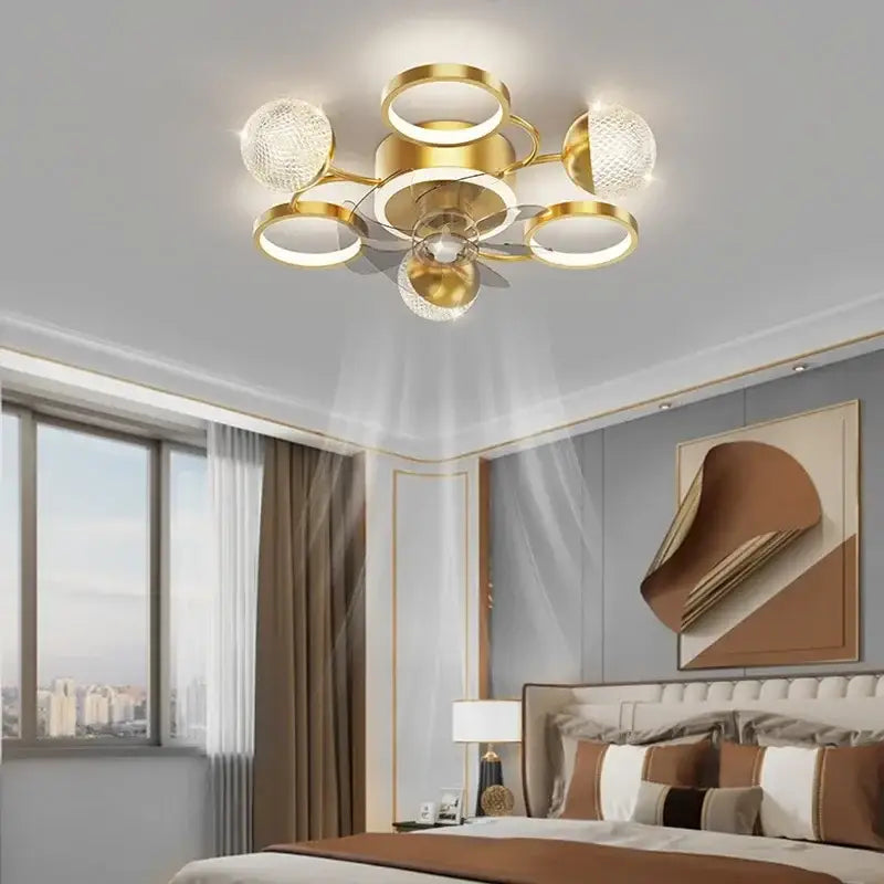 Modern black and crystal led ceiling fan with lights bedroom