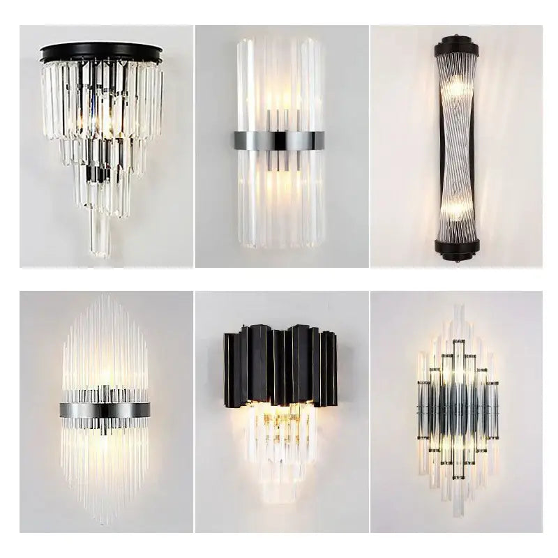 Modern black and crystal wall lamp for living room glass sconce