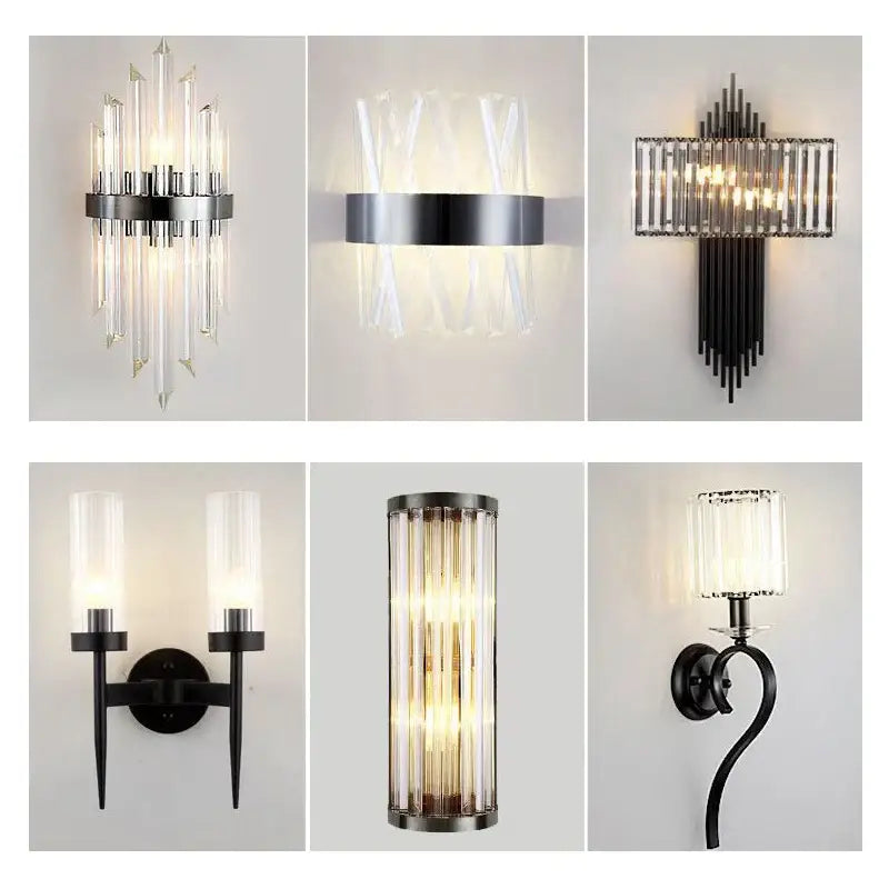 Modern black and crystal wall lamp for living room glass sconce