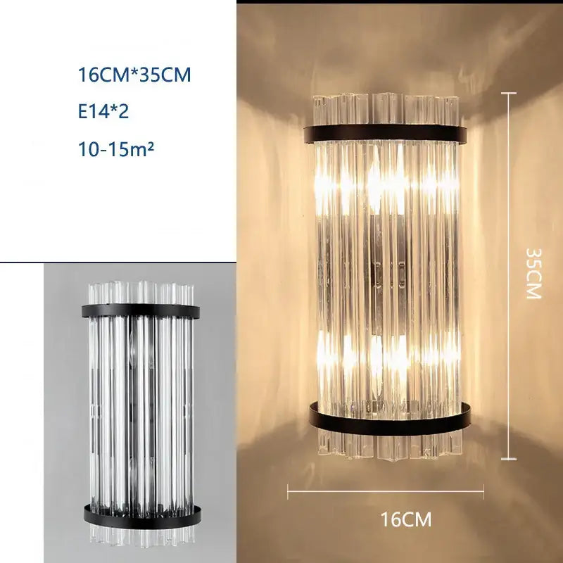 Modern black and crystal wall lamp for living room glass sconce