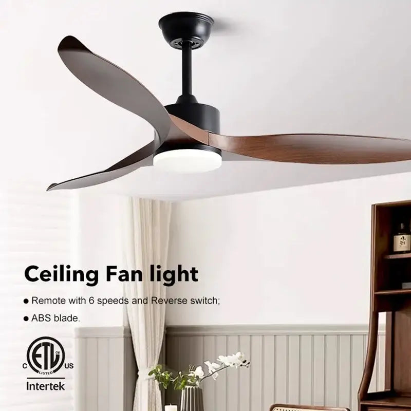 Modern black and dark wood copper dc ceiling fan living room remote