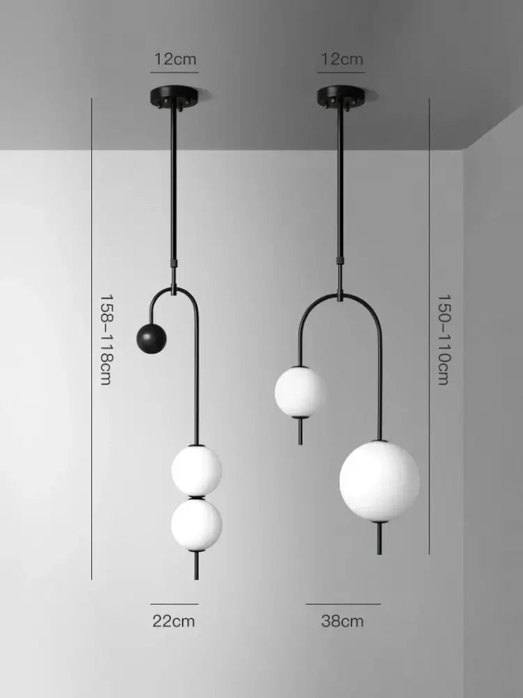 Modern black and frosted glass suspension kitchen ceiling pendant