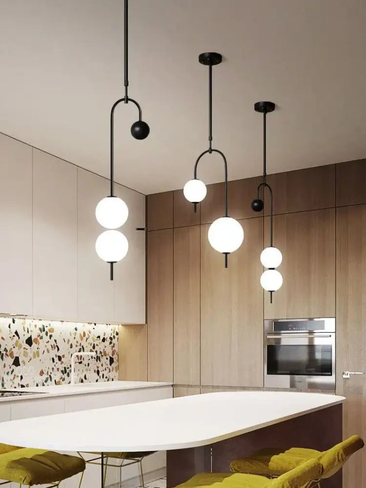 Modern black and frosted glass suspension kitchen ceiling pendant