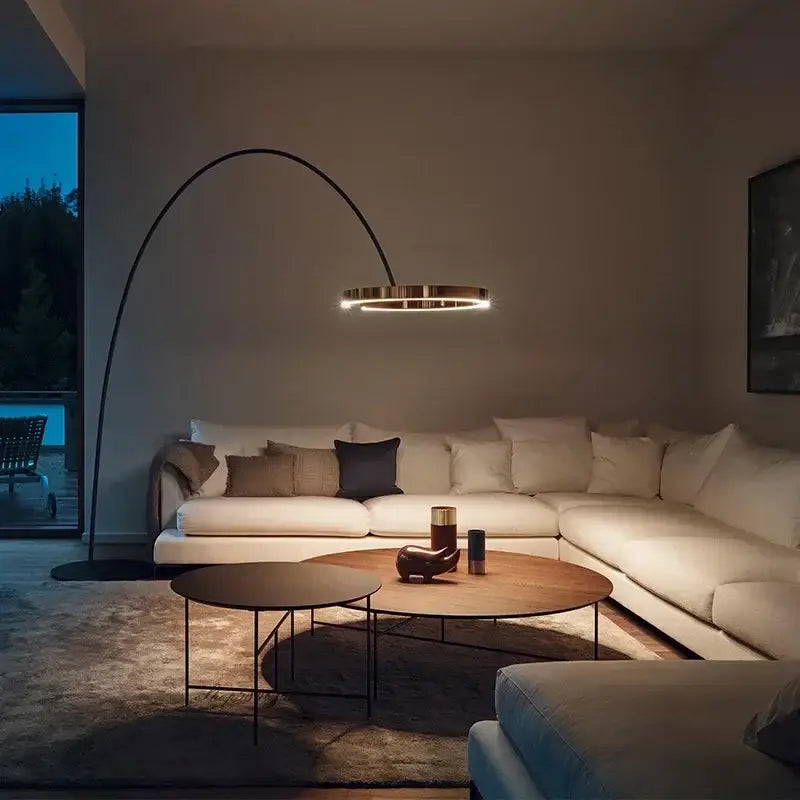Modern black and gold circular luminescence led floor lamp living room