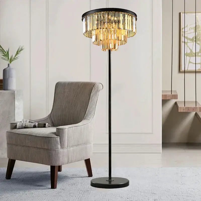 Modern black and gold crystal floor lamp for living room decor