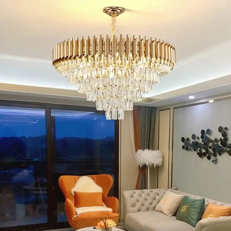 Modern black and gold crystal pendant chandelier dining room light