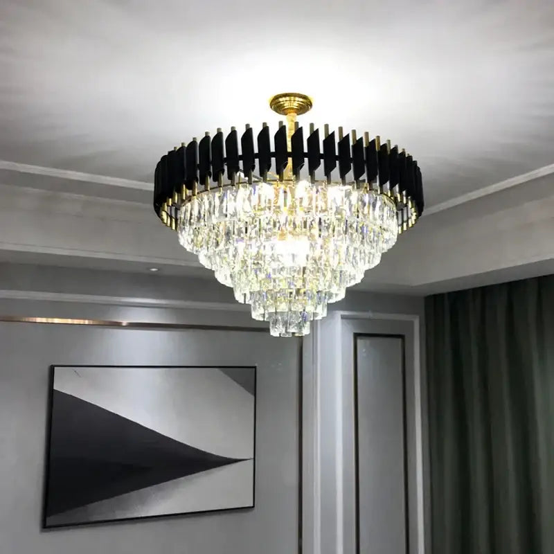Modern black and gold crystal pendant chandelier dining room light