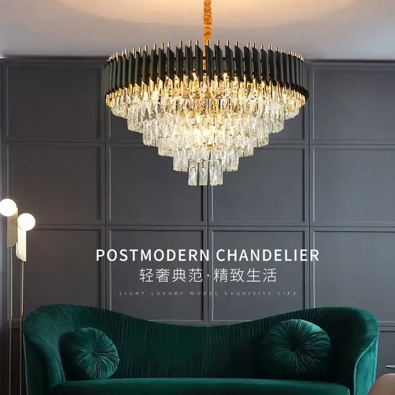 Modern black and gold crystal pendant chandelier dining room light