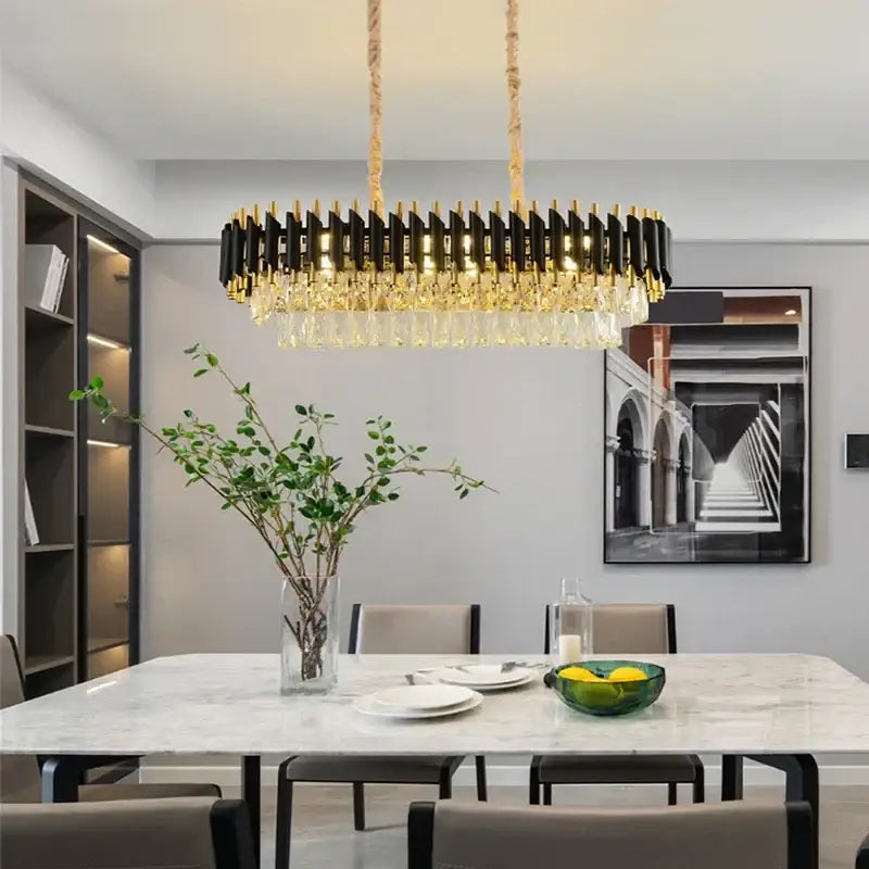 Modern black and gold crystal pendant chandelier dining room light