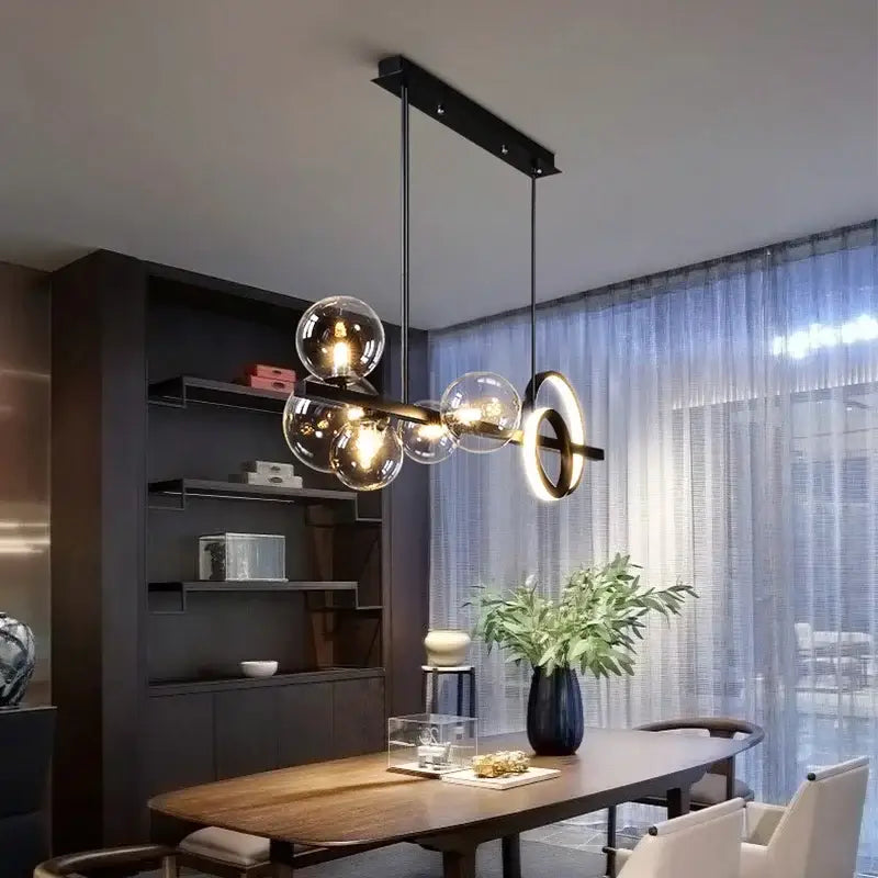 Modern black and gold glass ball pendant chandelier kitchen light