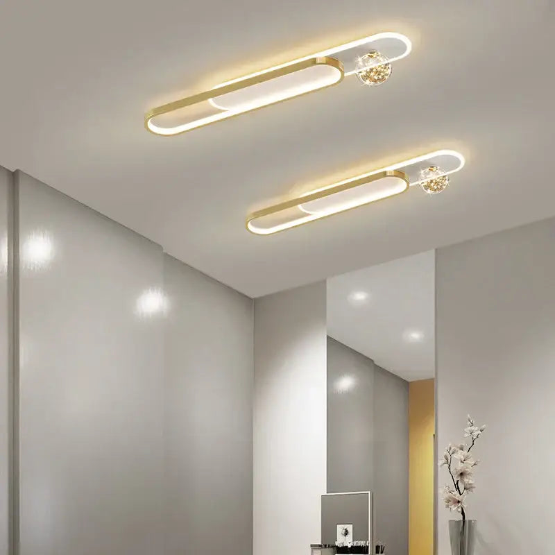 Modern black and gold starry strip flush mount bedroom light