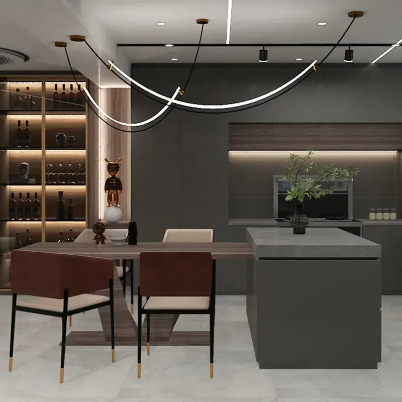 Modern black and white designer arc line dining room chandelier