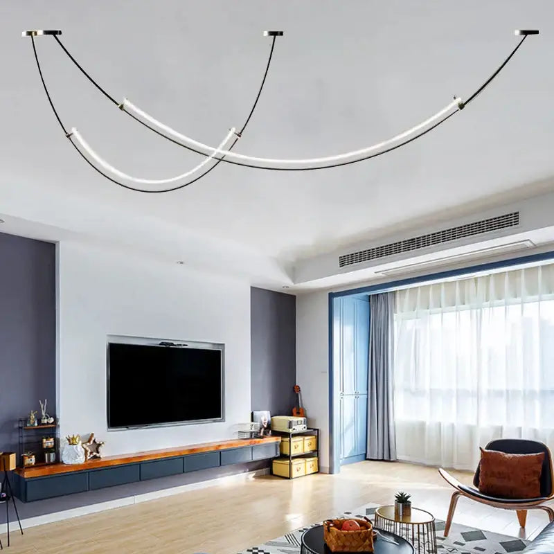 Modern black and white designer arc line dining room chandelier