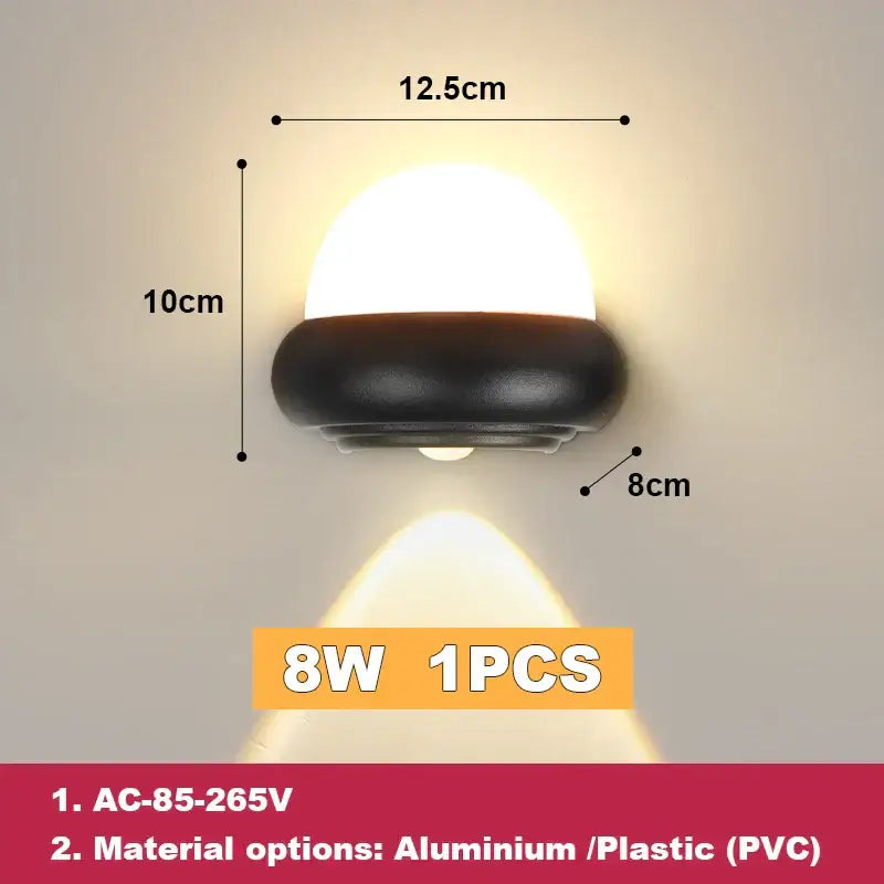 Modern black and white dome led wall lamp bedroom and garden light