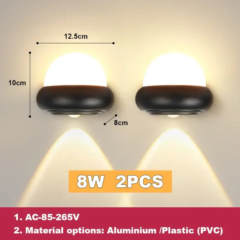 Modern black and white dome led wall lamp bedroom and garden light