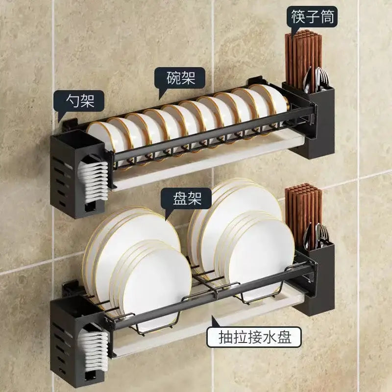 Modern black and white two tier dish drainer rack kitchen storage