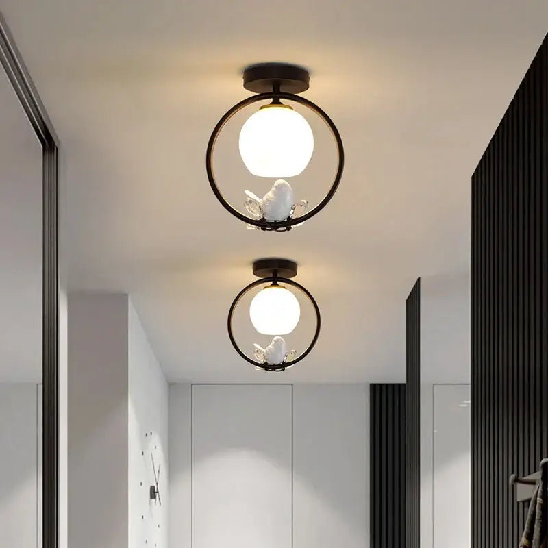 Modern black bird ceiling light fixture for corridor entrance