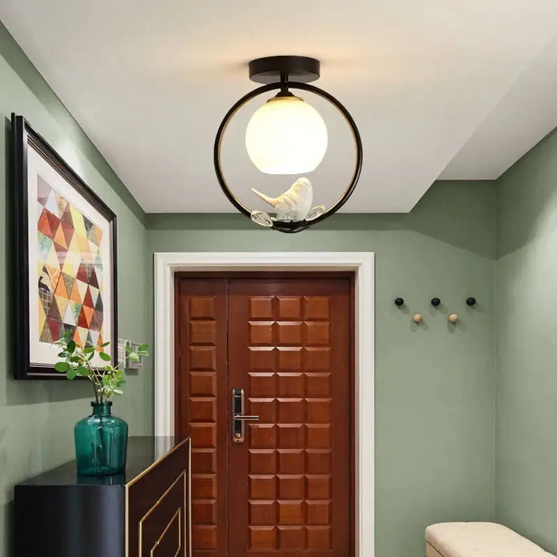 Modern black bird ceiling light fixture for corridor entrance