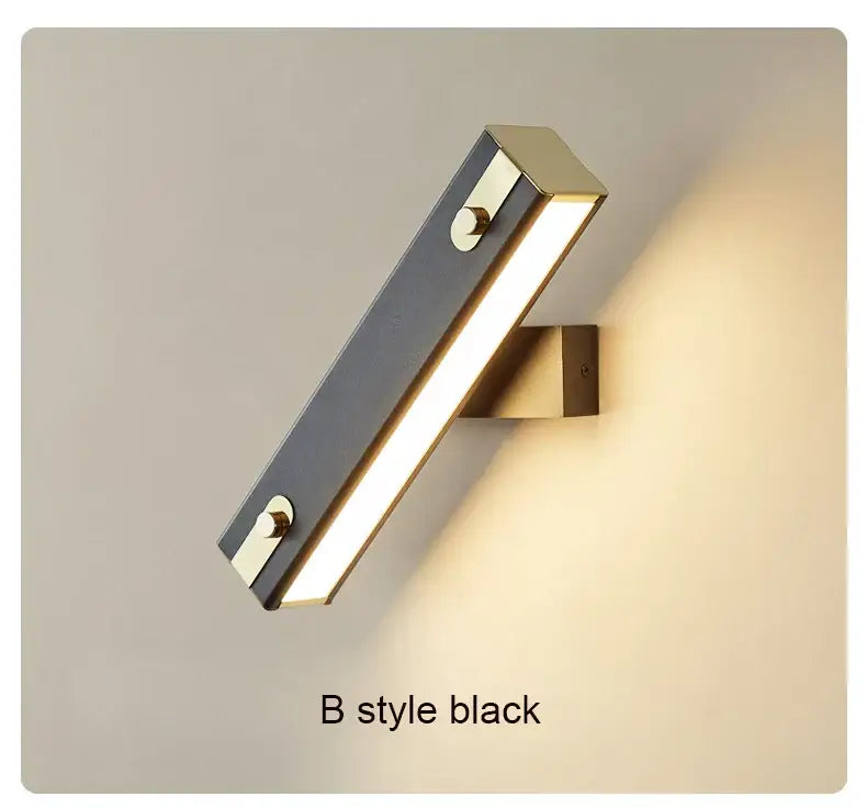 Modern black & brass adjustable led wall lamp bedroom sconce