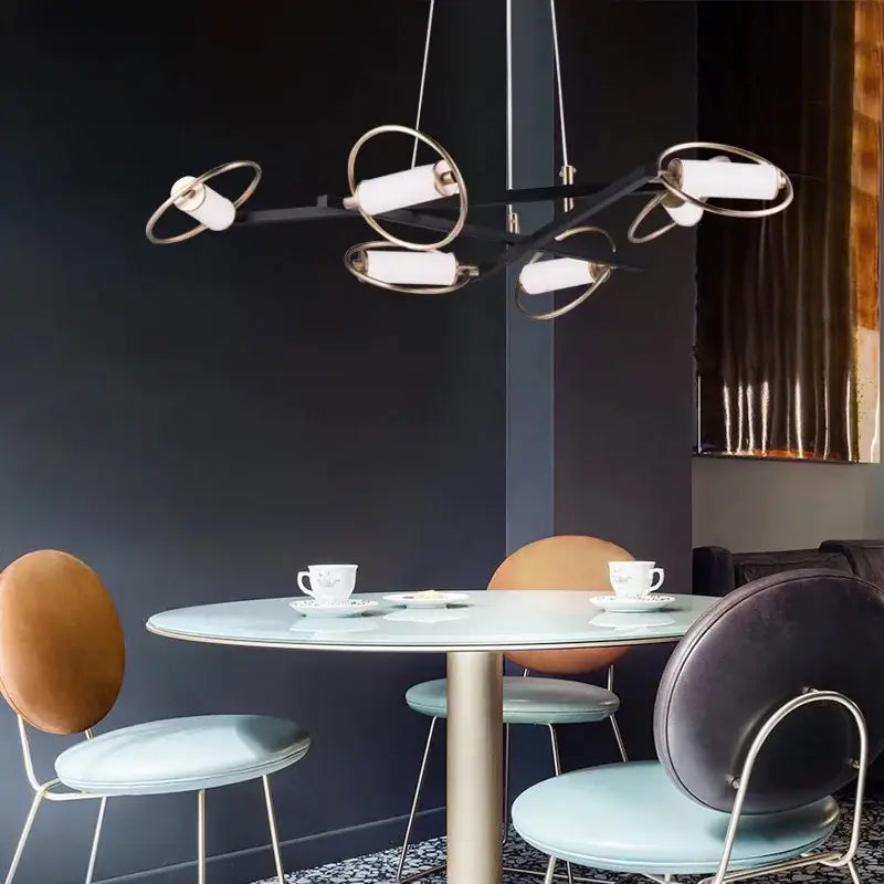 Modern black & brass circular ring led pendant light dining room