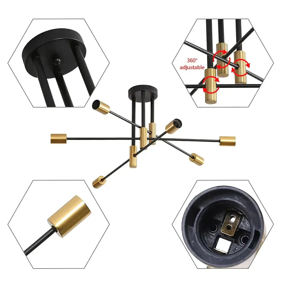 Modern black & brass industrial sputnik chandelier kitchen light
