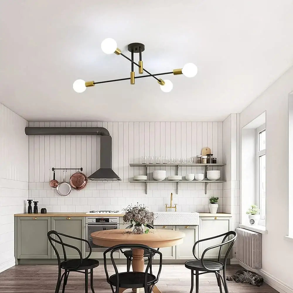 Modern black & brass industrial sputnik chandelier kitchen light