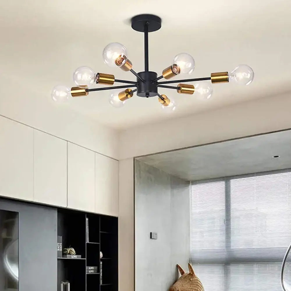 Modern black & brass iron wrought ceiling light fixture dining room