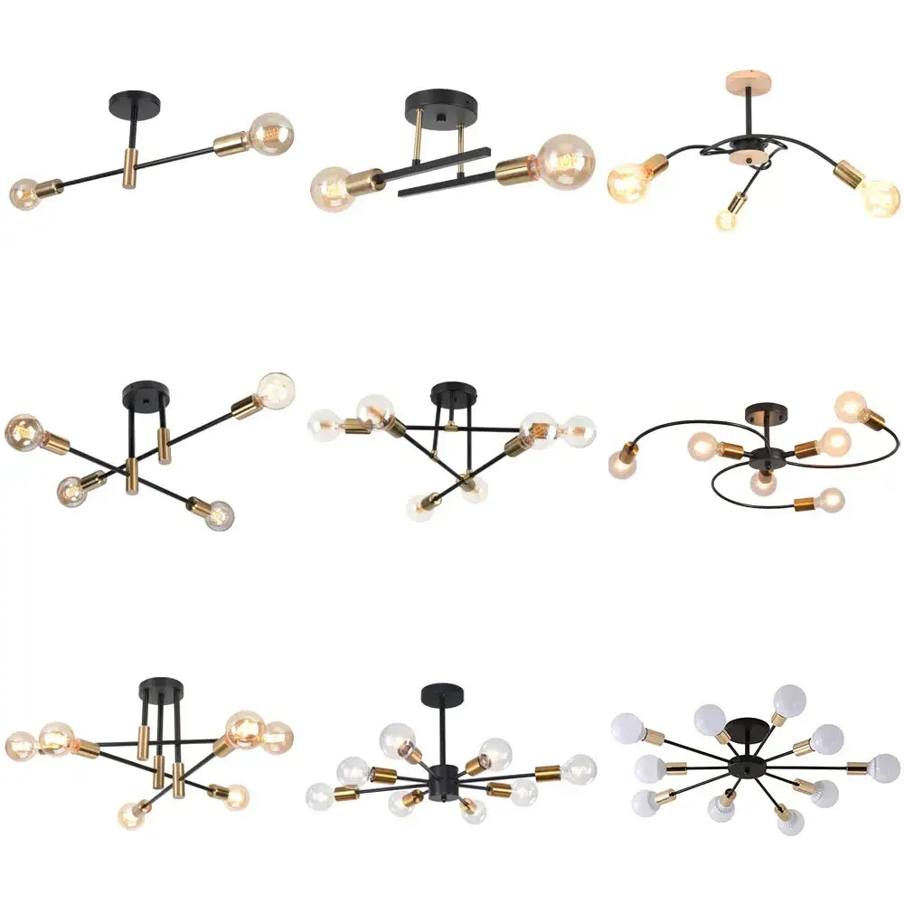 Modern black & brass iron wrought ceiling light fixture dining room