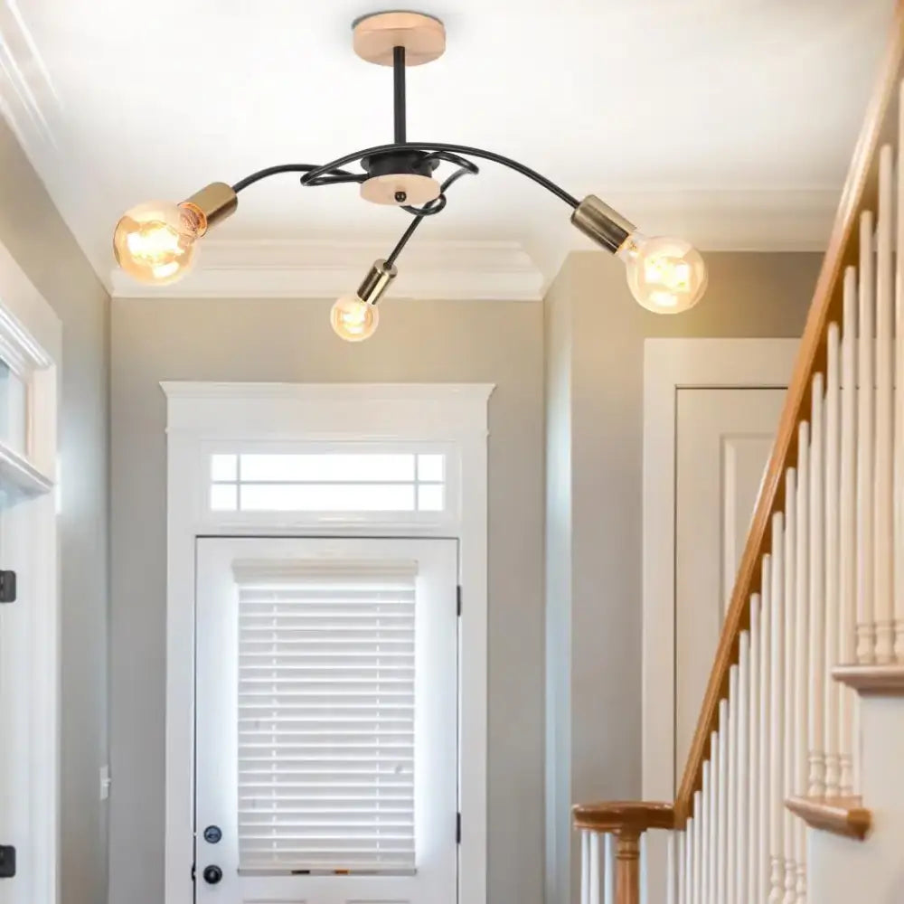 Modern black & brass iron wrought ceiling light fixture dining room