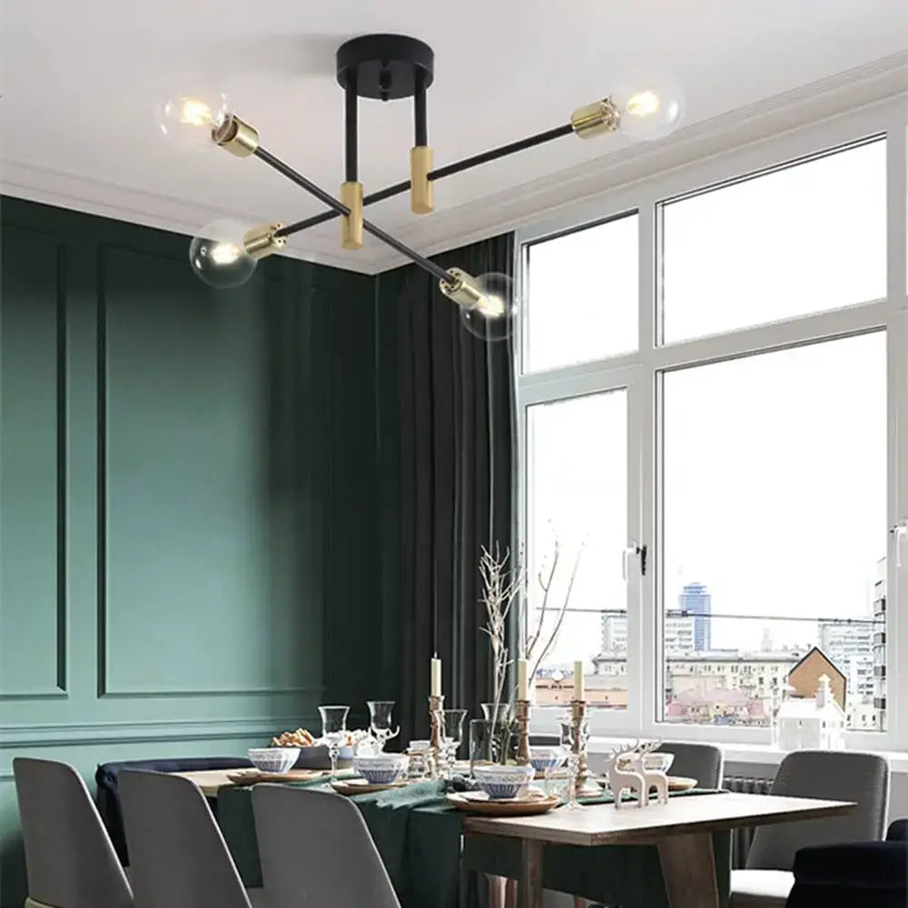 Modern black & brass iron wrought ceiling light fixture dining room
