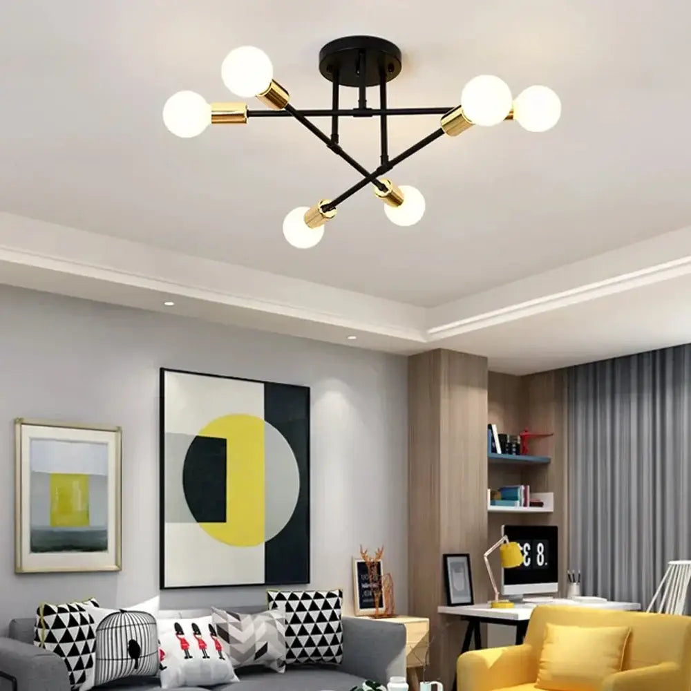 Modern black & brass iron wrought ceiling light fixture dining room